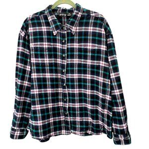 CG CG Flannel Shirt Plus 3X Black Purple Teal Long Sleeve Button Up Cotton